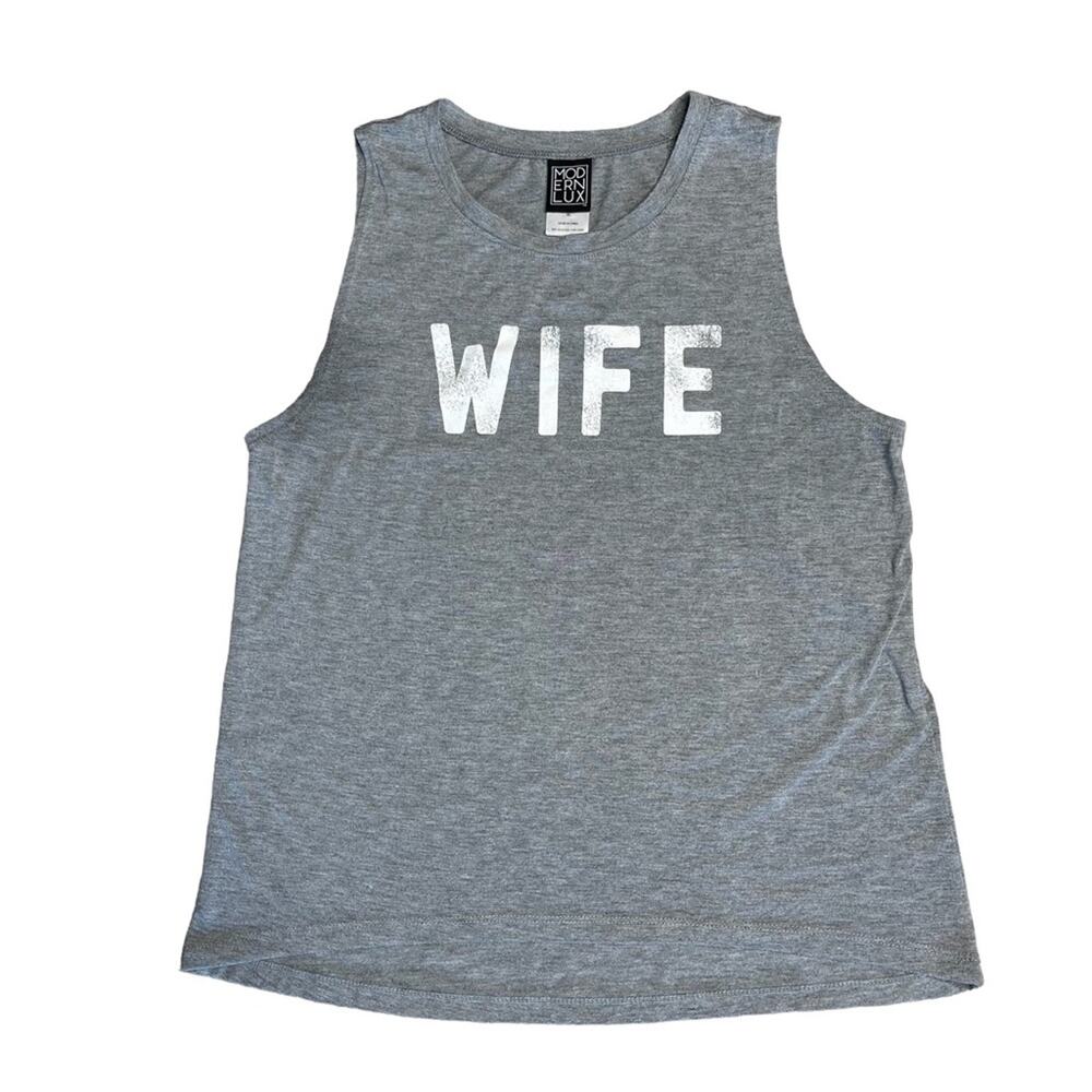 MODERN LUX Gray ‘WIFE’ Sleeveless Hi Lo Tank Top Shirt Women’s Size XL